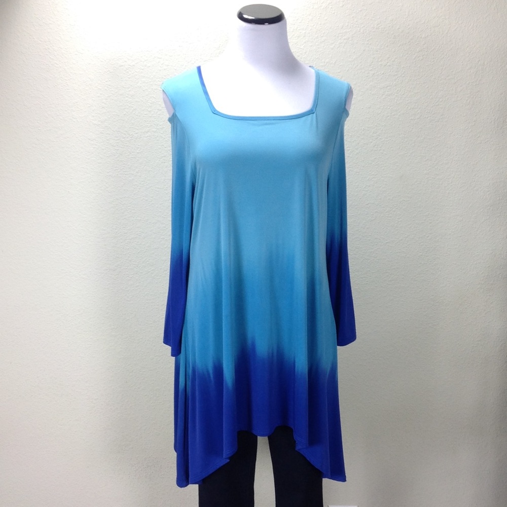 NWT Come N See Green Blue Ombré Cold Shoulder Top